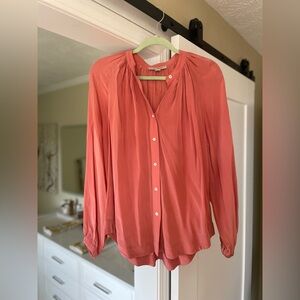 All Saints Coral Button-Up Blouse